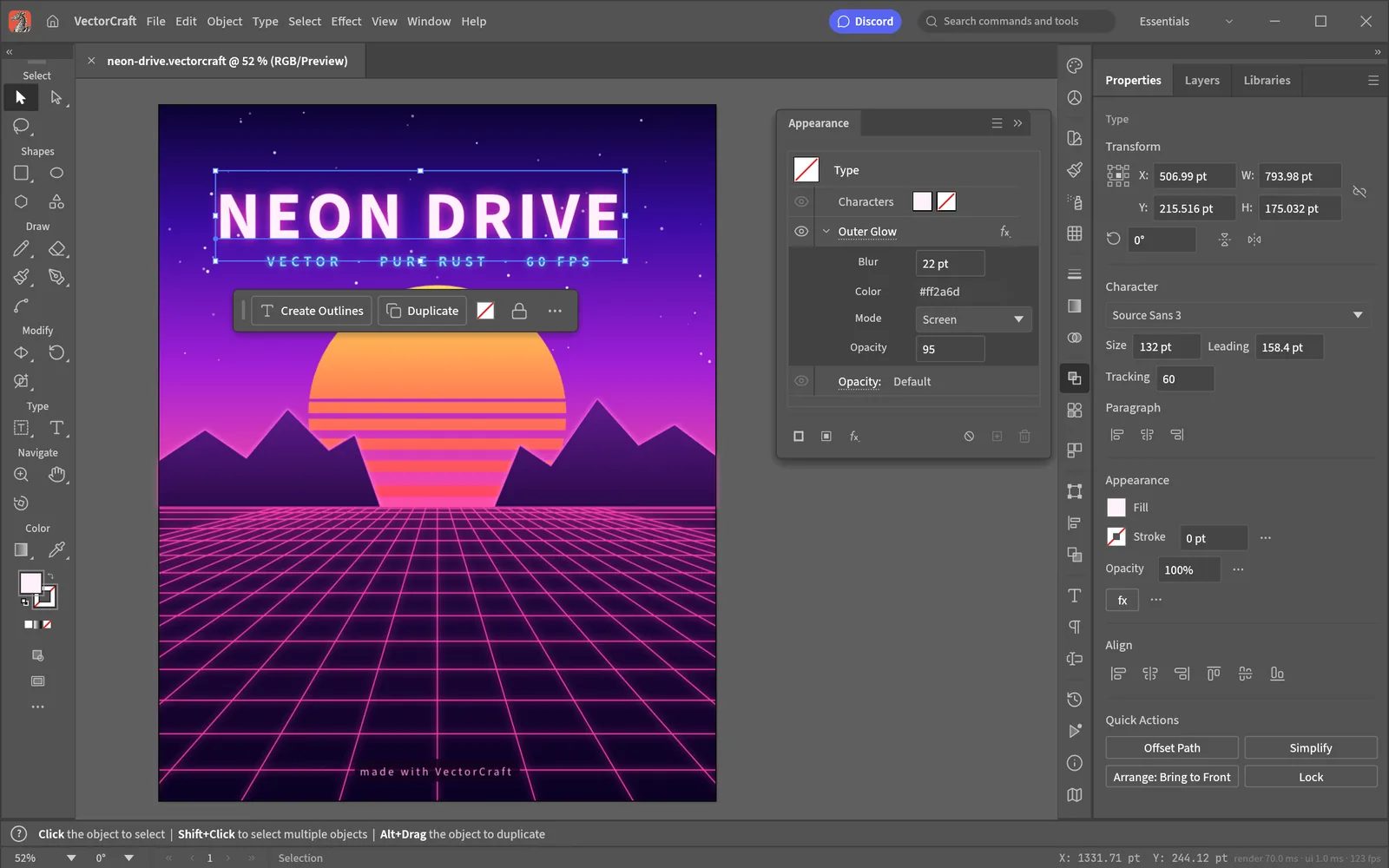 VectorCraft, ArtCraft's open-source take on Illustrator