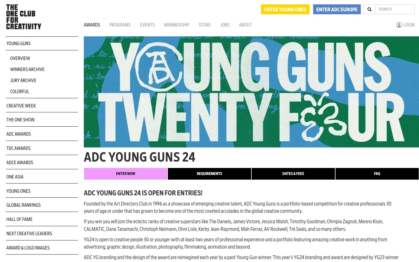 ADC Young Guns website homepage