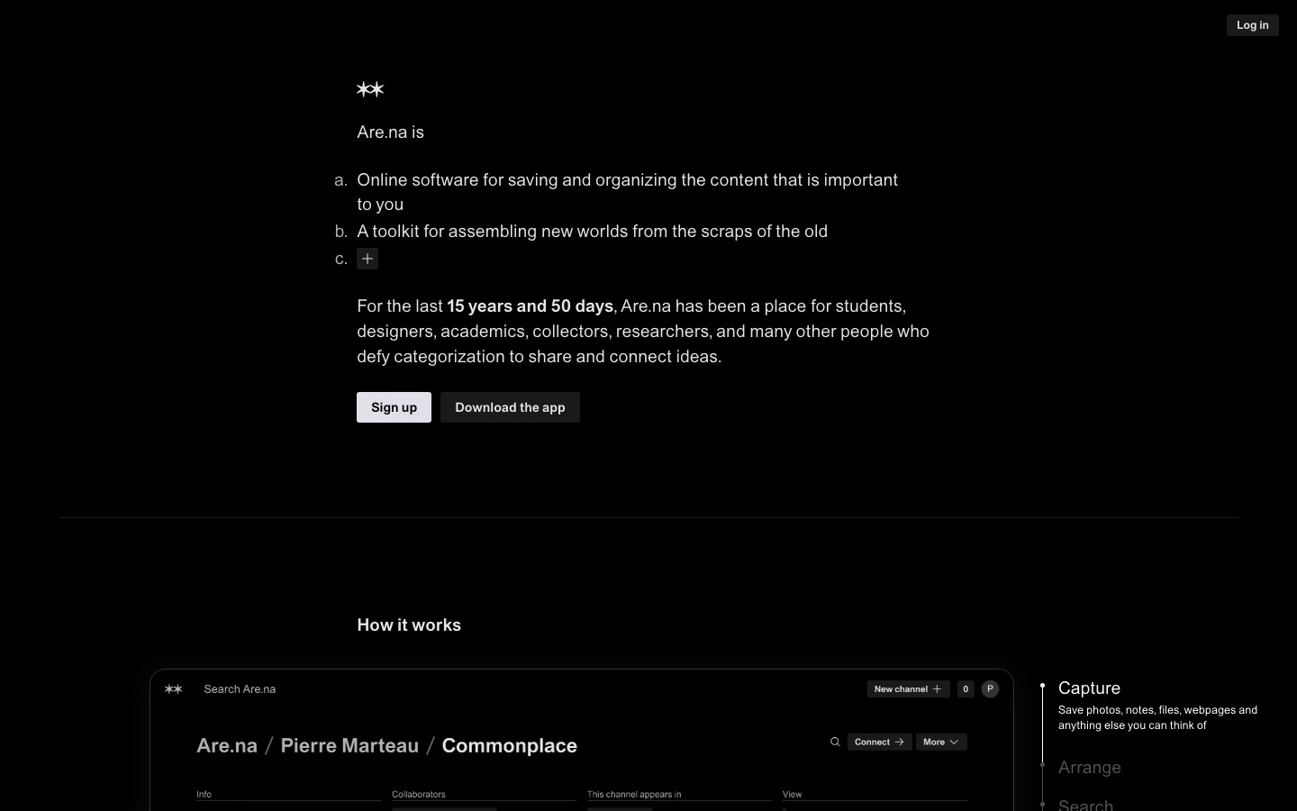 Are.na website homepage