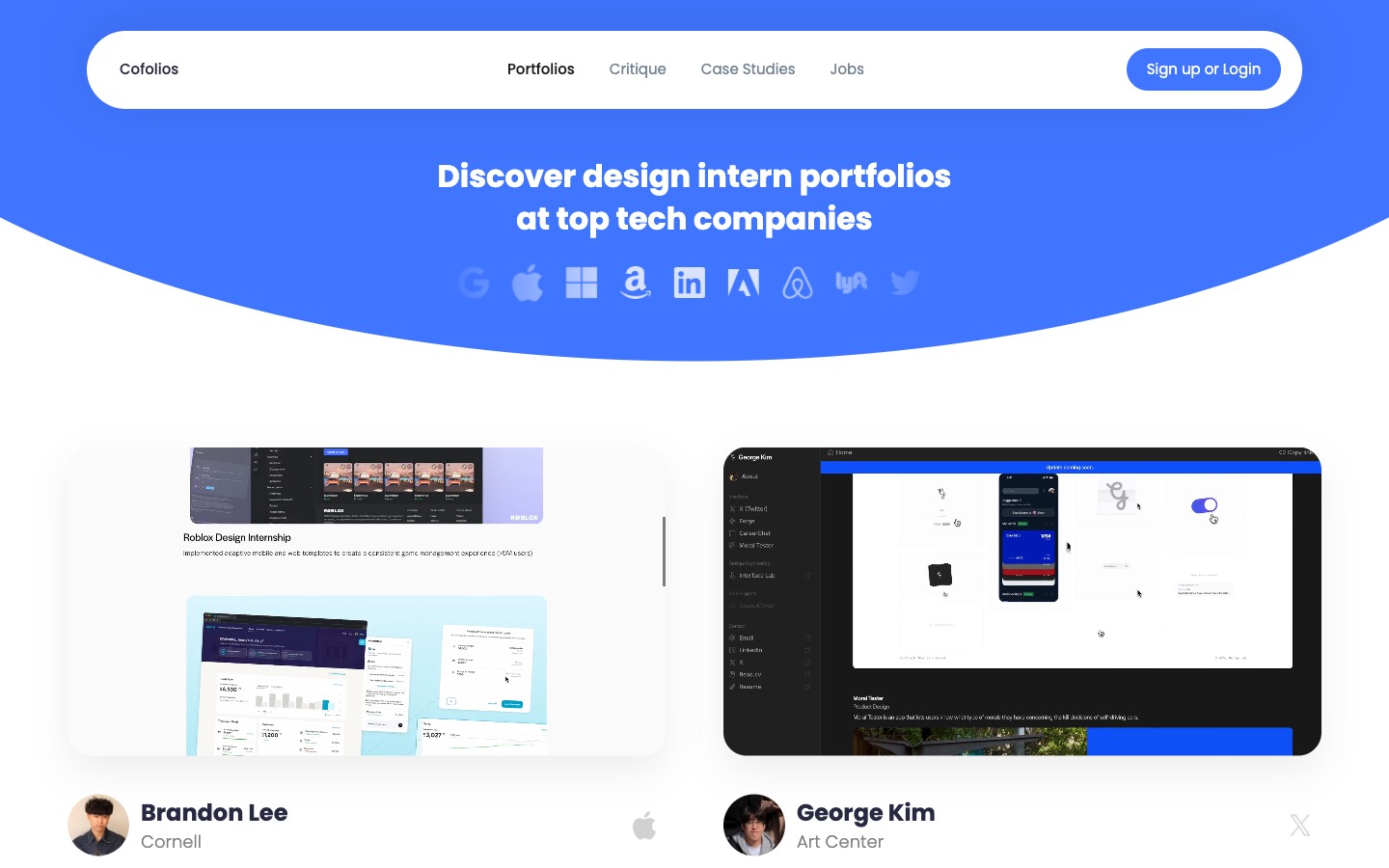 Cofolios website homepage