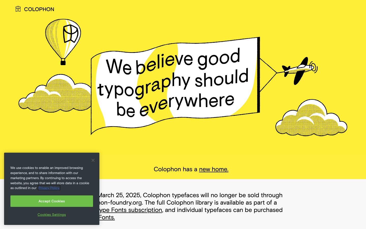 Colophon website homepage