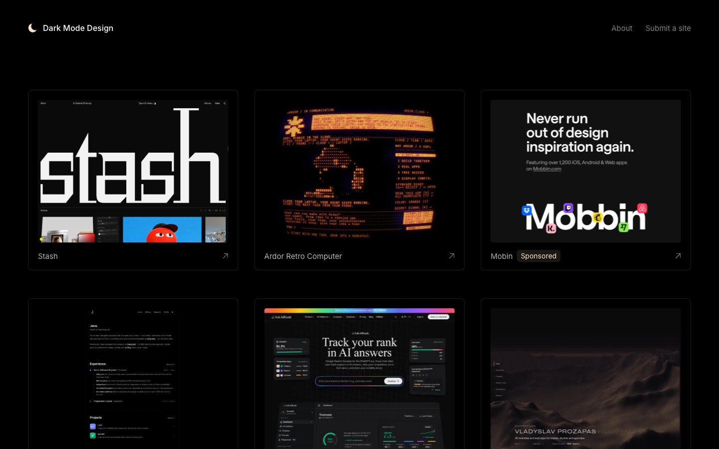 Dark Mode Design website homepage