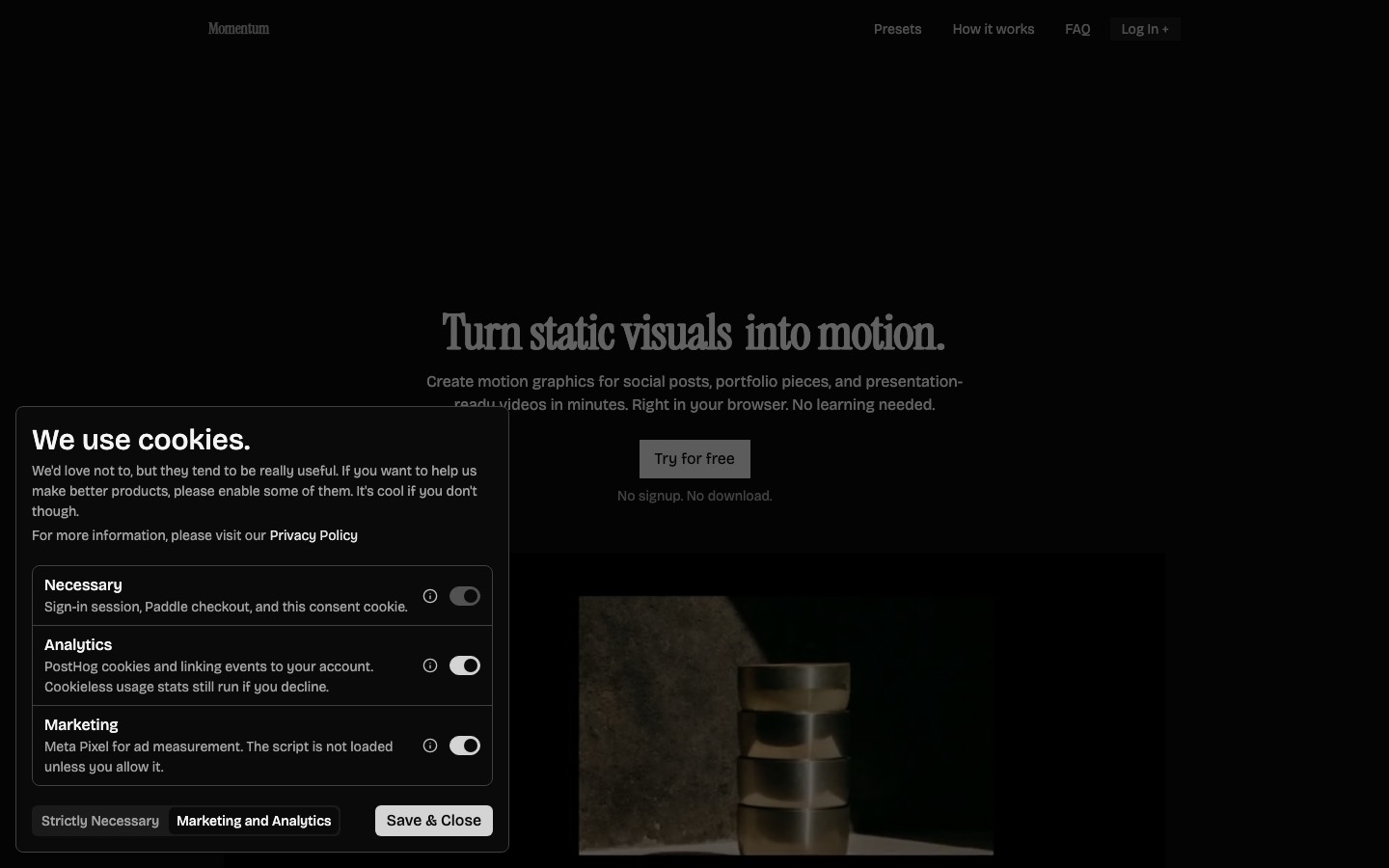 Momentum website homepage