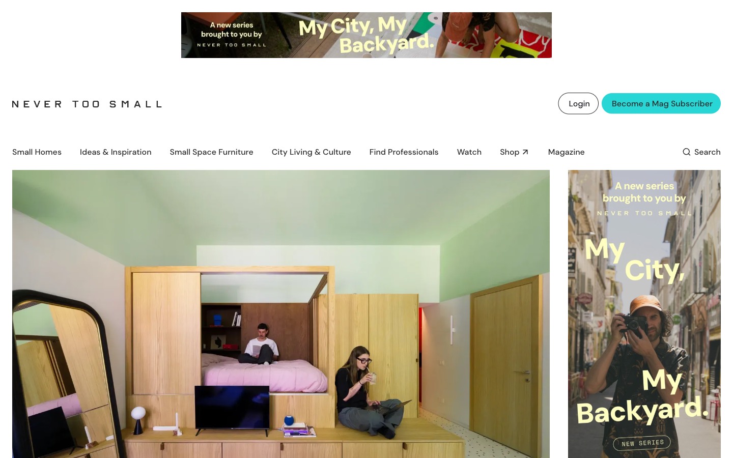 Never Too Small website homepage