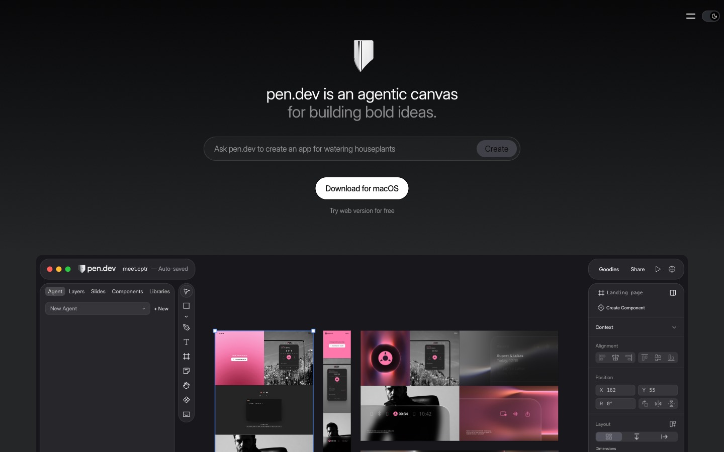 pen.dev website homepage