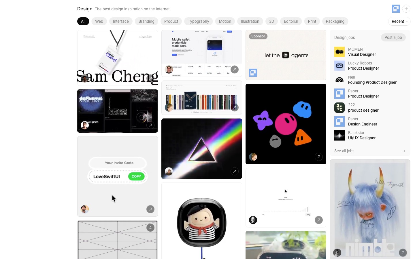 Recent website homepage