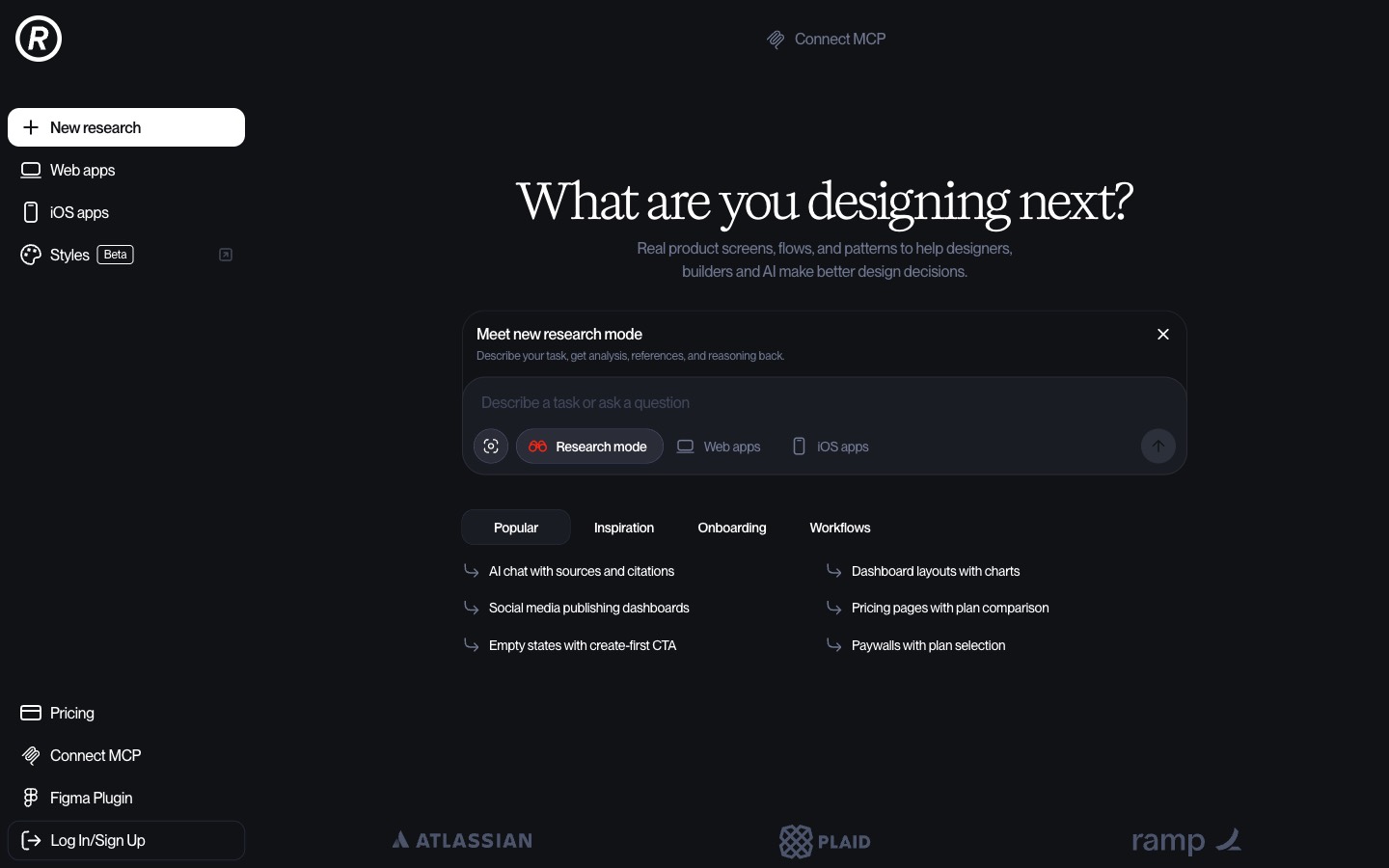 Refero website homepage