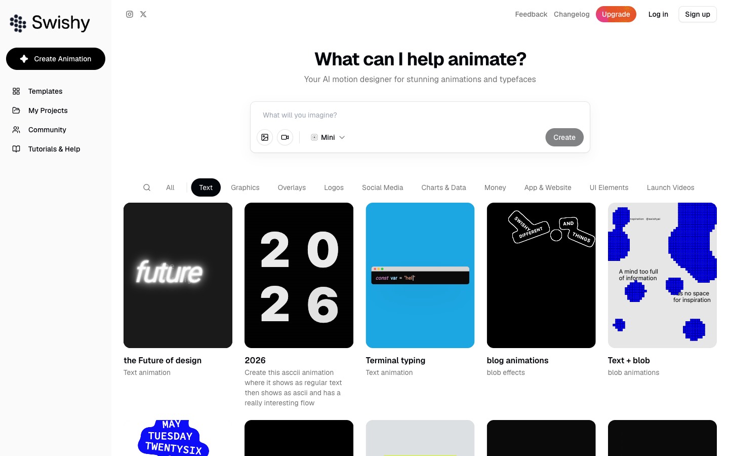 Swishy website homepage