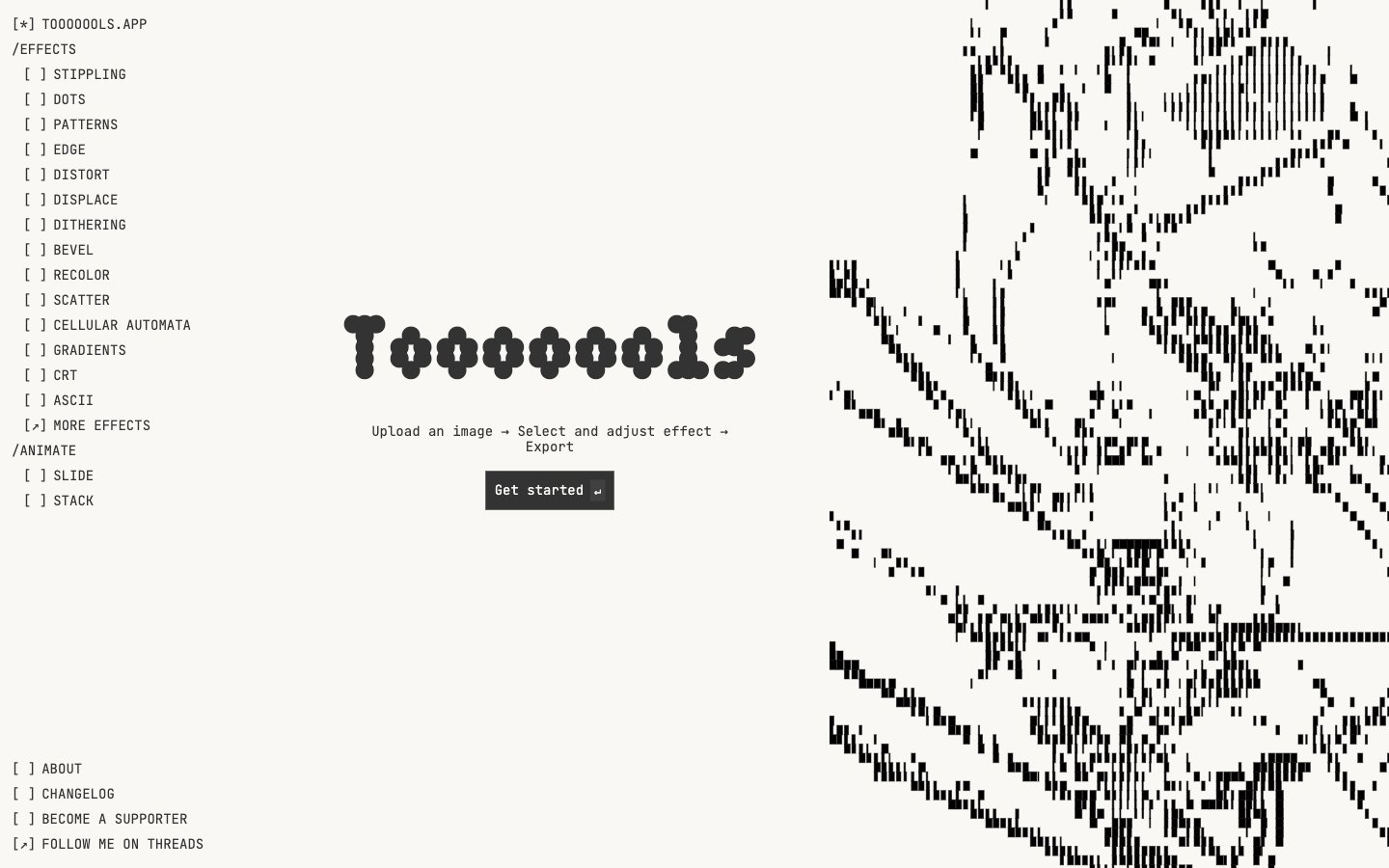 Tooooools website homepage