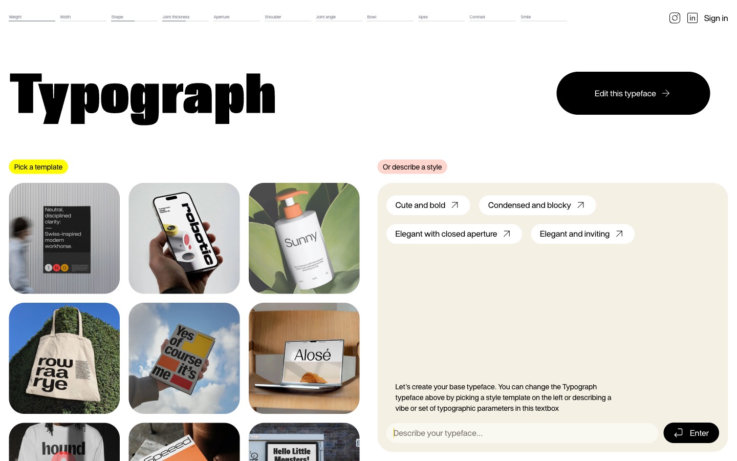 Typograph website homepage